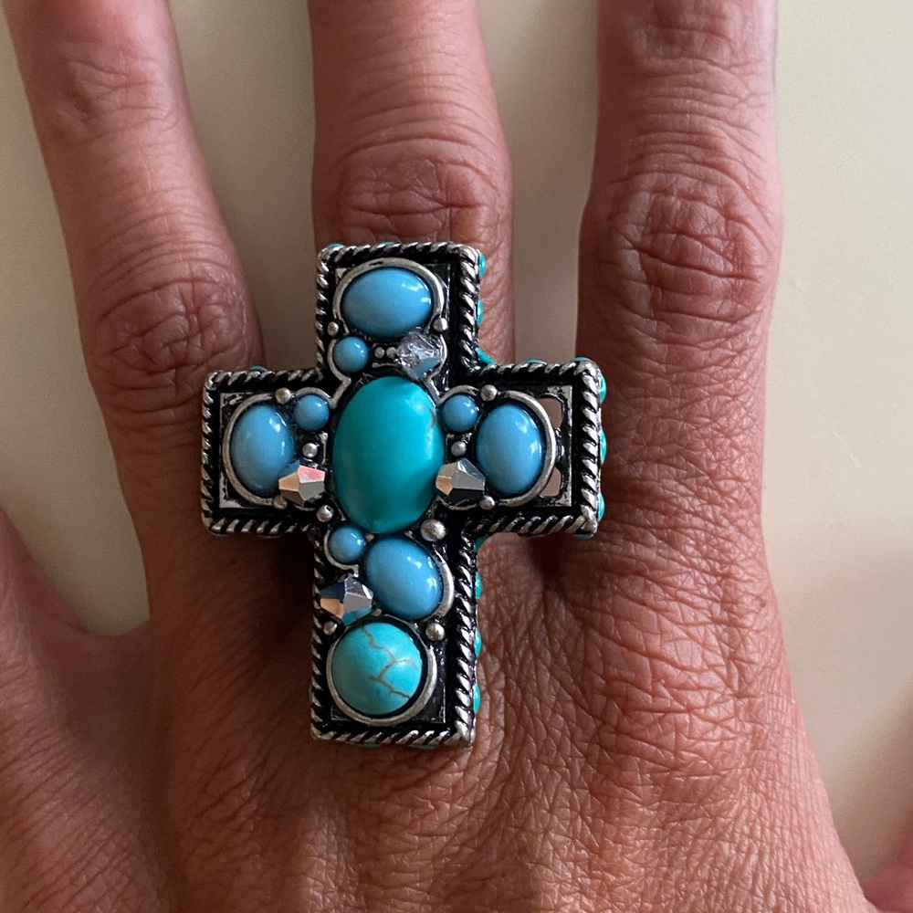 Turquoise cross ring